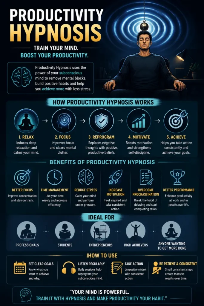Productivity Hypnosis: 5 powerful steps to Train Your Mind to Focus, Work Smarter & Achieve More 3 Productivity Hypnosis for Beginners
